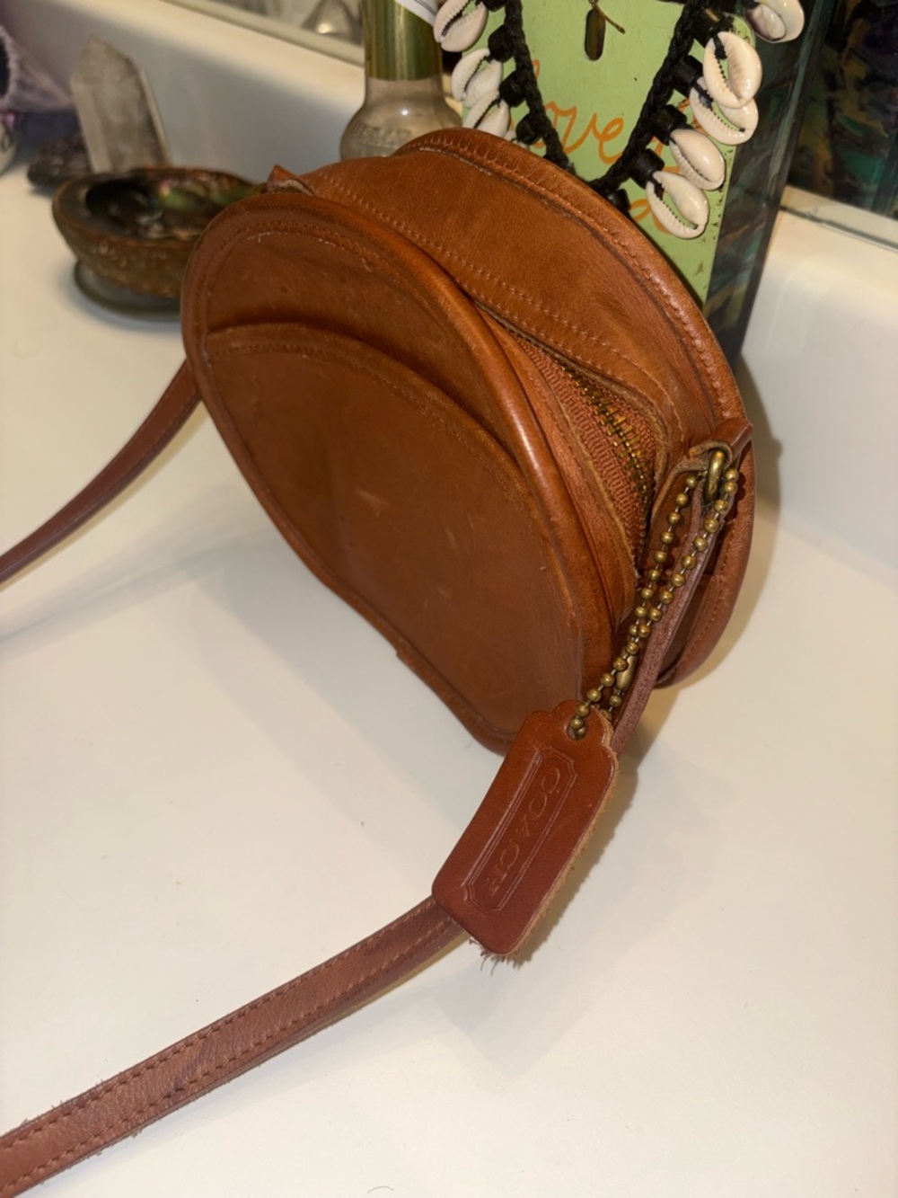 Vtg Coach Brown Round Leather Crossbody Bag